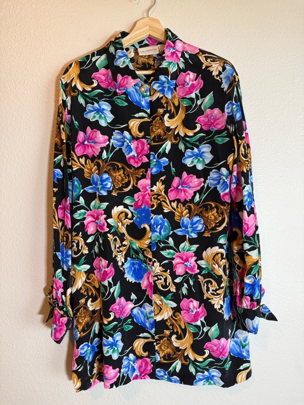 Vintage 80’s Liz Claiborne Collection Floral Button Down Tunic 100% Silk SZ 8